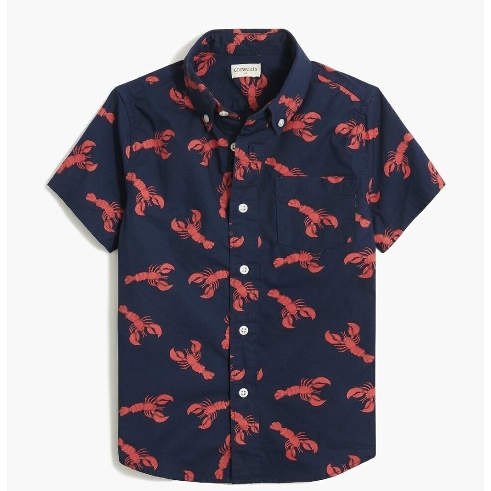 New Crewcuts Factory button down shirt boy sz 3 navy lobsters short sleeve